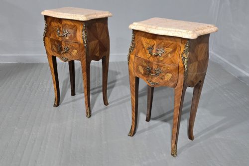 fig 1. Pair French Marquetry Bedside Lamp Tables