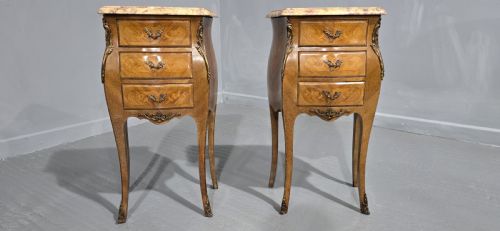 fig 1. Pair French Marquetry Bedside chests of Drawers