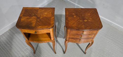 fig 1. Excellent Pair French Marquetry Bedside Lamp Tables