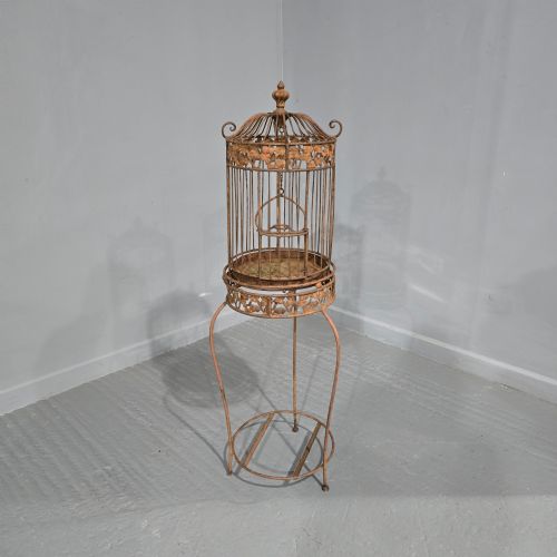 VICTORIAN CAST IRON BIRDCAGE ON STAND