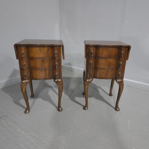 PAIR BURR WALNUT BEDSIDE LAMP CHESTS OF DRAWERS