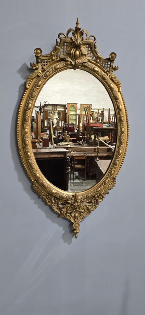 FABULOUS ENGLISH GILT OVAL MIRROR - ADDITIONAL PHOTO 3