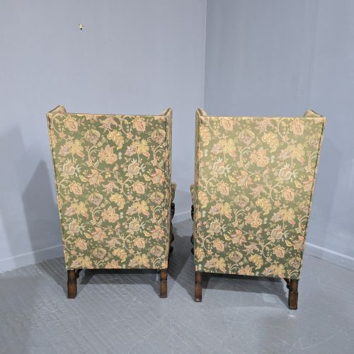 PAIR JACOBEAN WALNUT WING LIBRARY ARMCHAIRS - ADDITIONAL PHOTO 9