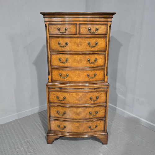 fig 1. Outstanding Queen Anne Burr Walnut Chest on Chest of Drawers