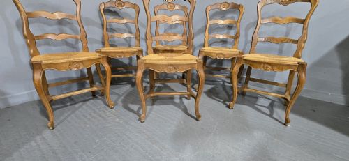 fig 1. Set Six French Oak Country Dining Chairs