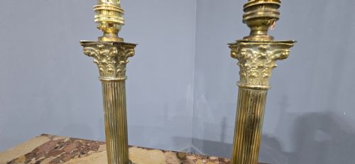 PAIR ANTIQUE CORINTHIAN COLUMN LAMPS - ADDITIONAL PHOTO 4