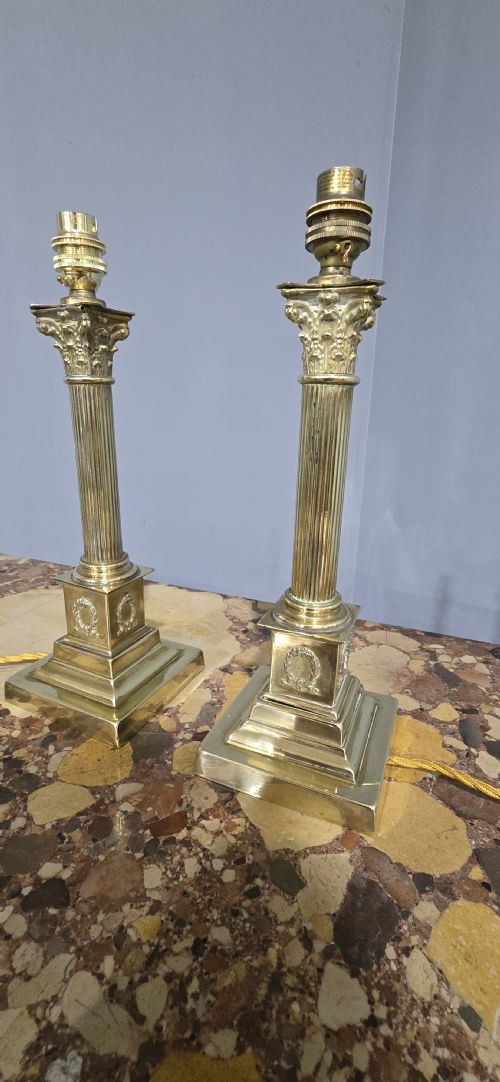 PAIR ANTIQUE CORINTHIAN COLUMN LAMPS - ADDITIONAL PHOTO 5