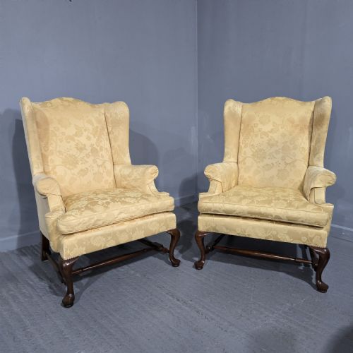 Superb Pair Mahogany Wing Library Armchairs
