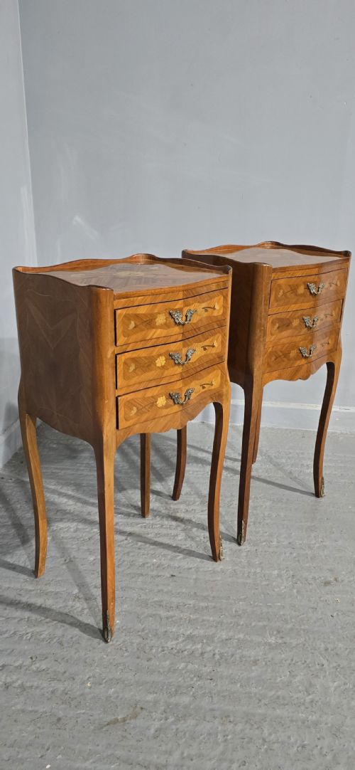 SUPER PAIR FRENCH MARQUETRY BEDSIDE CHESTS OF DRAWERS - ADDITIONAL PHOTO 6