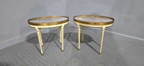 PAIR FRENCH MARBLE SIDE LAMP TABLES - ADDITIONAL PHOTO 1
