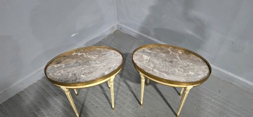 PAIR FRENCH MARBLE SIDE LAMP TABLES - ADDITIONAL PHOTO 2