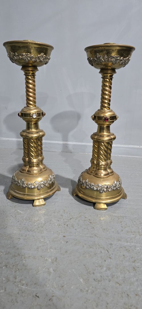 fig 1. Huge Pair Victorian Brass Church Candlesticks