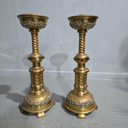 Huge Pair Victorian Brass Church Candlesticks