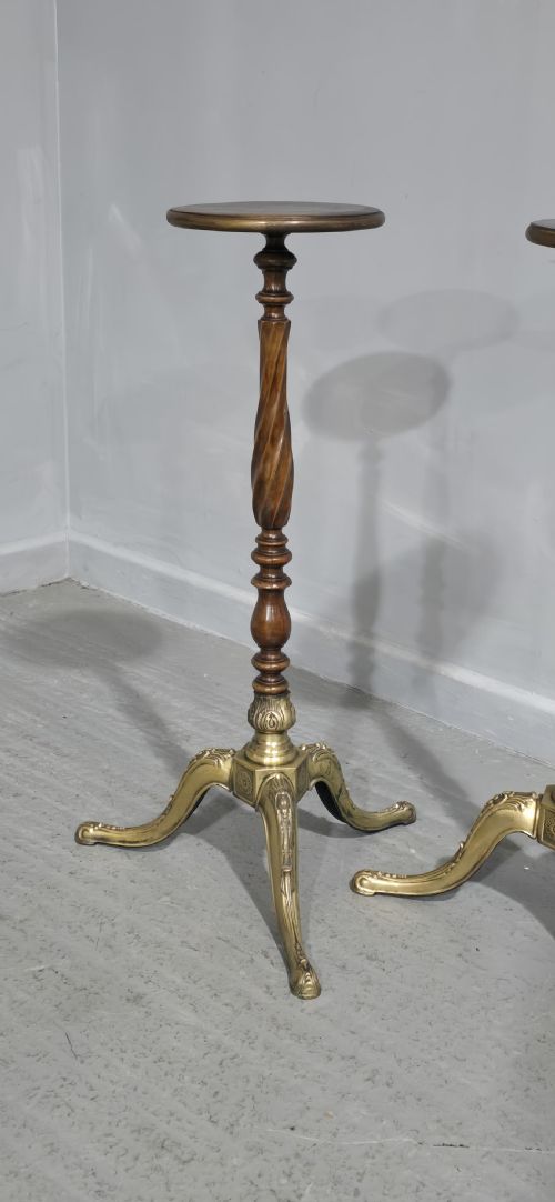 PAIR MAHOGANY AND BRASS TORCHERE STANDS - ADDITIONAL PHOTO 2