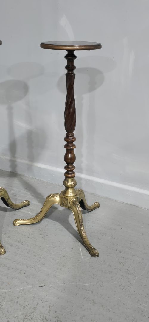 PAIR MAHOGANY AND BRASS TORCHERE STANDS - ADDITIONAL PHOTO 3