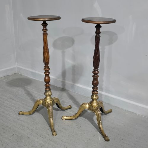 PAIR MAHOGANY AND BRASS TORCHERE STANDS - ADDITIONAL PHOTO 1