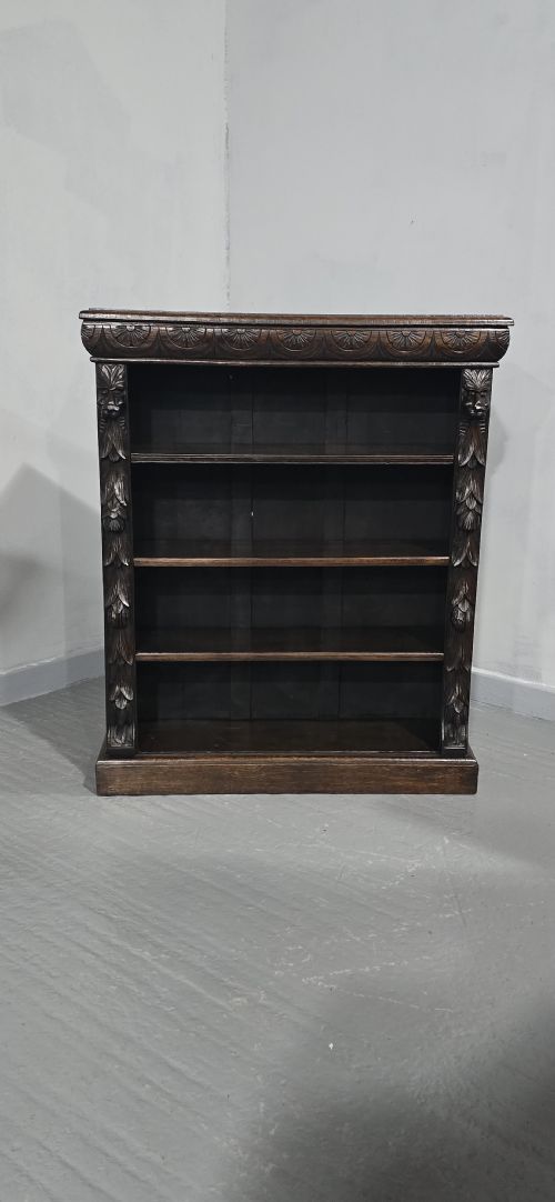 SUPER CARVED OAK OPEN ADJUSTABLE LIBRARY BOOKCASE - ADDITIONAL PHOTO 6