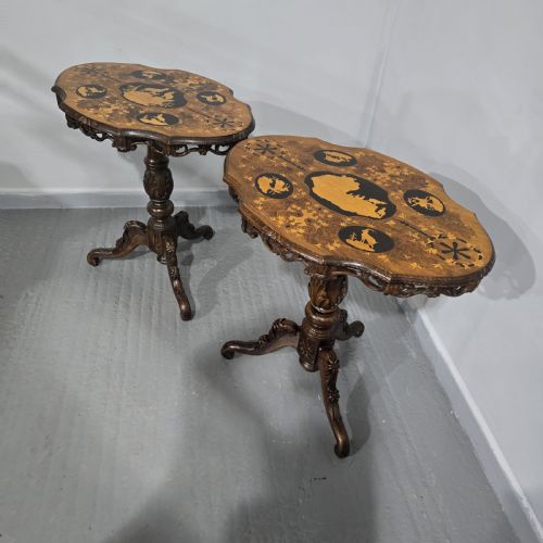 WONDERFUL PAIR BLACK FOREST INLAID LAMP TABLES