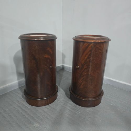 fig 1. Pair Cyndrical Mahogany Bedside Cabinets