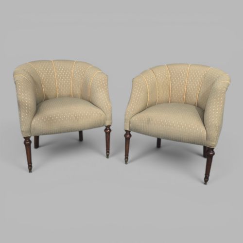 FINE PAIR FRENCH WALNUT TUB CHAIRS