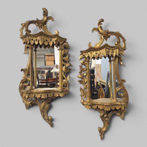 PAIR CHINESE CHIPPENDALE GILT WALL MIRRORS