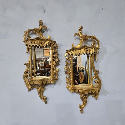 PAIR CHINESE CHIPPENDALE GILT WALL MIRRORS - ADDITIONAL PHOTO 1
