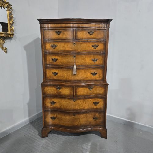 SUPERB SERPENTINE BURR WALNUT CHEST ON CHEST OF DRAWERS - ADDITIONAL PHOTO 1