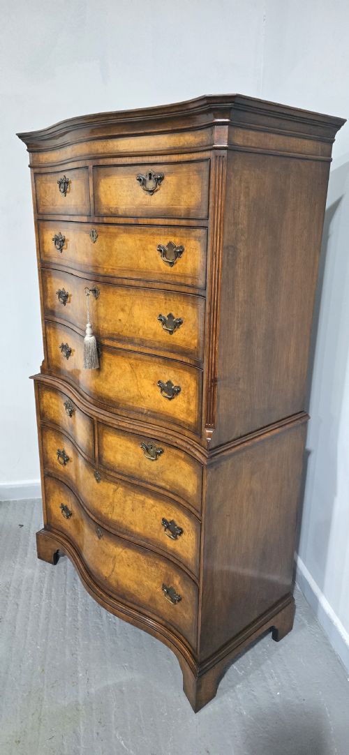 SUPERB SERPENTINE BURR WALNUT CHEST ON CHEST OF DRAWERS - ADDITIONAL PHOTO 3