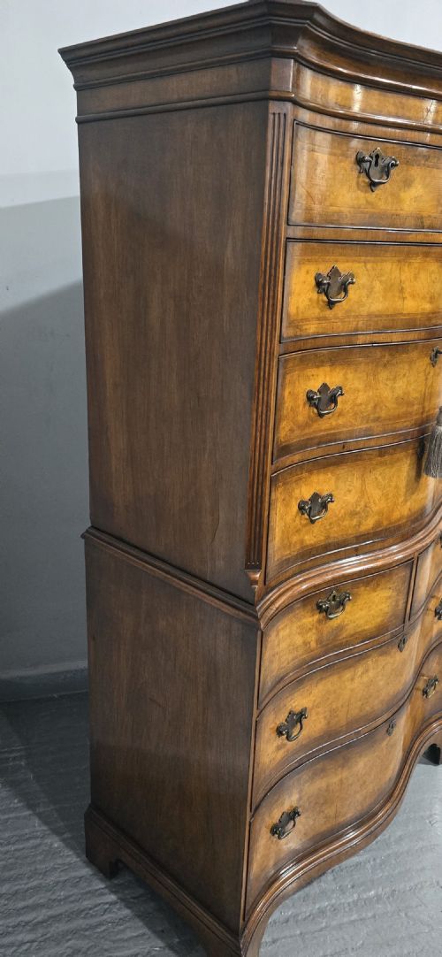 SUPERB SERPENTINE BURR WALNUT CHEST ON CHEST OF DRAWERS - ADDITIONAL PHOTO 4