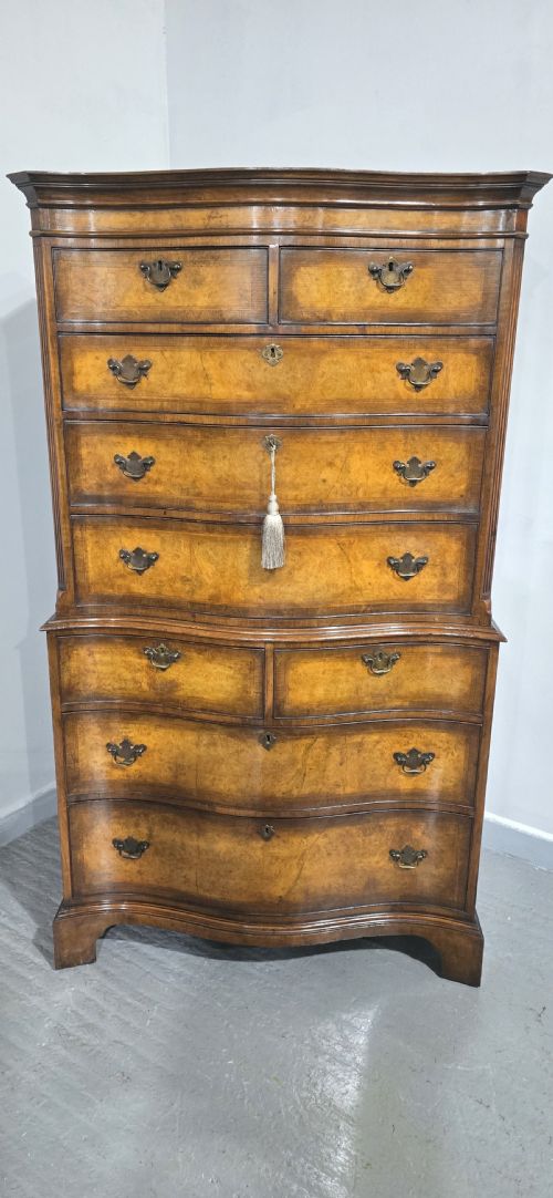 SUPERB SERPENTINE BURR WALNUT CHEST ON CHEST OF DRAWERS - ADDITIONAL PHOTO 7