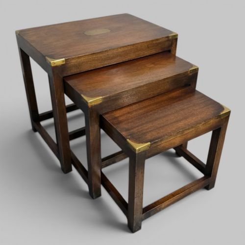 GOOD MAHOGANY CAMPAIGN NEST OF THREE TABLES