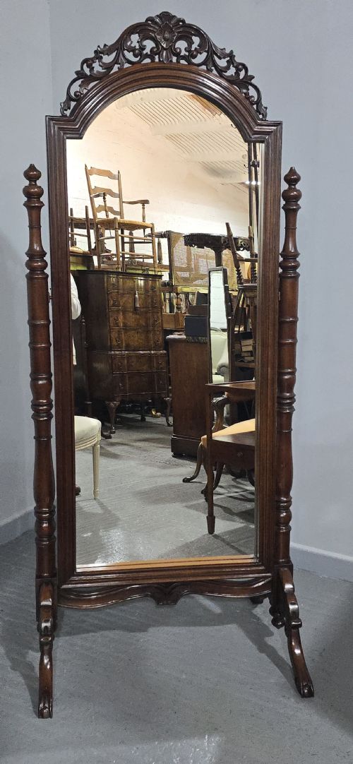 SUPERB FRENCH MAHOGANY CHEVAL MIRROR - ADDITIONAL PHOTO 3