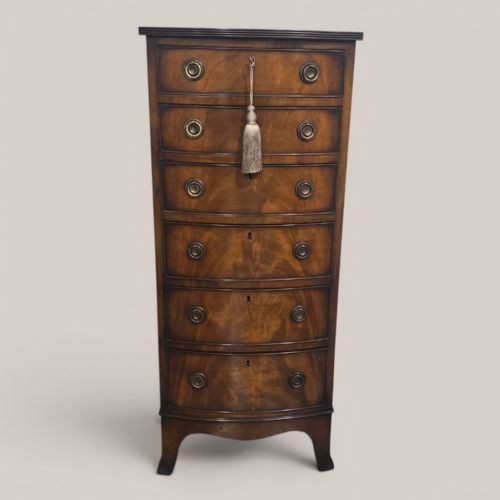 SUPERB REGENCY BOW FRONT TALL CHEST OF DRAWERS