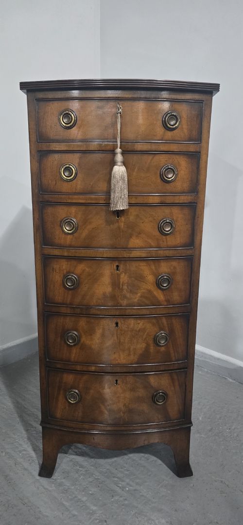 SUPERB REGENCY BOW FRONT TALL CHEST OF DRAWERS - ADDITIONAL PHOTO 2