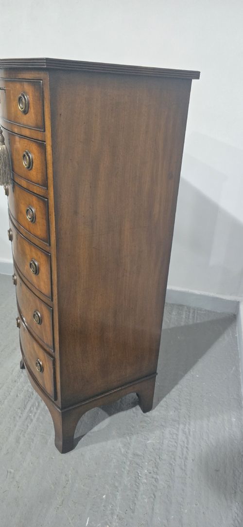 SUPERB REGENCY BOW FRONT TALL CHEST OF DRAWERS - ADDITIONAL PHOTO 7