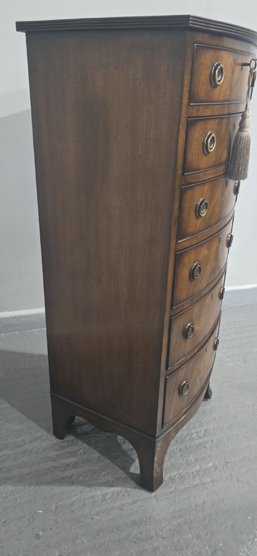 SUPERB REGENCY BOW FRONT TALL CHEST OF DRAWERS - ADDITIONAL PHOTO 8