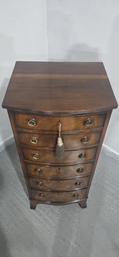 SUPERB REGENCY BOW FRONT TALL CHEST OF DRAWERS - ADDITIONAL PHOTO 10