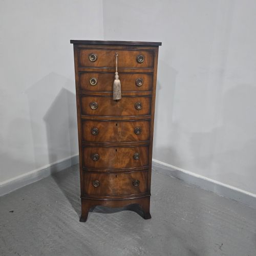 SUPERB REGENCY BOW FRONT TALL CHEST OF DRAWERS - ADDITIONAL PHOTO 1