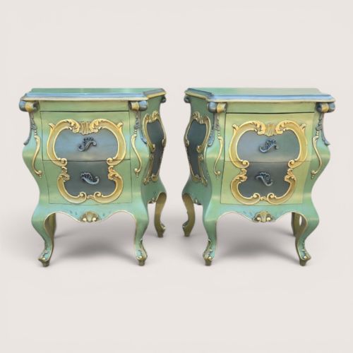 FINE PAIR FRENCH PAINTED BEDSIDE CHESTS OF DRAWERS