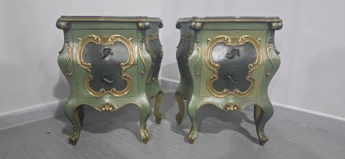 FINE PAIR FRENCH PAINTED BEDSIDE CHESTS OF DRAWERS - ADDITIONAL PHOTO 2