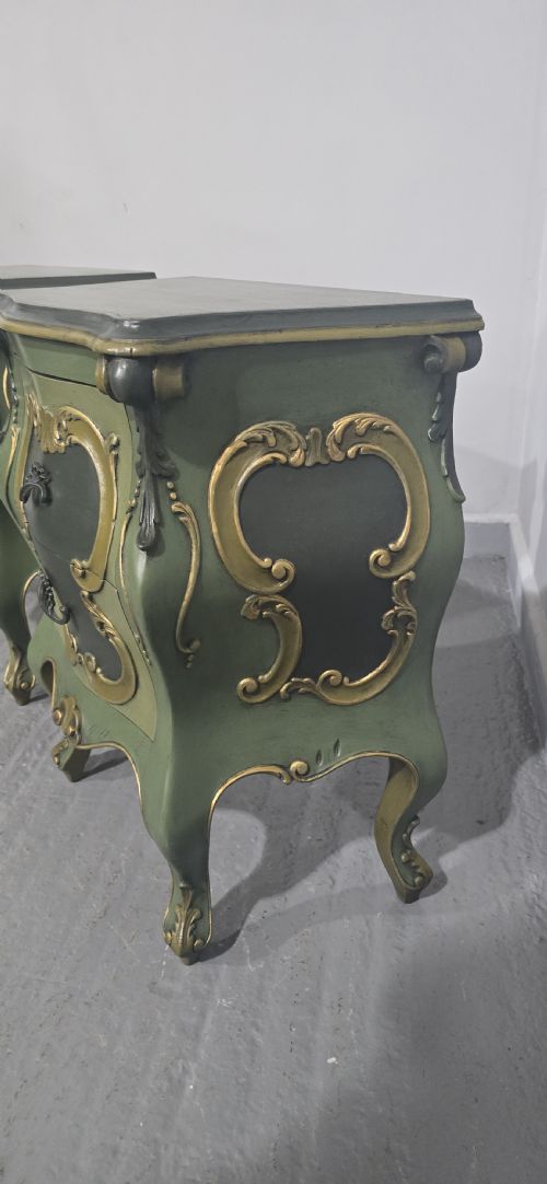 FINE PAIR FRENCH PAINTED BEDSIDE CHESTS OF DRAWERS - ADDITIONAL PHOTO 5