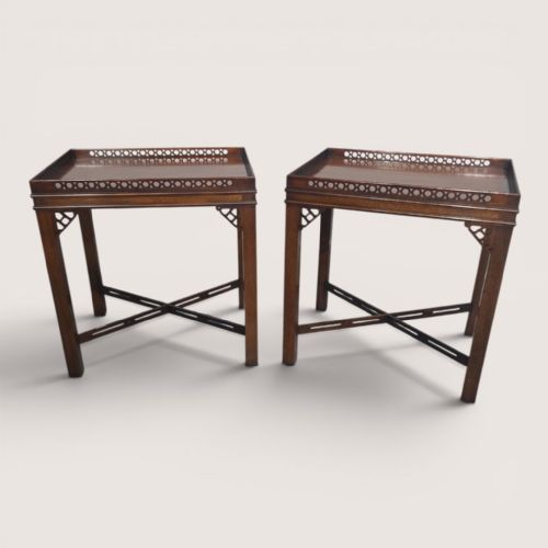 FINE PAIR MAHOGANY CHIPPENDALE SIDE LAMP TABLES