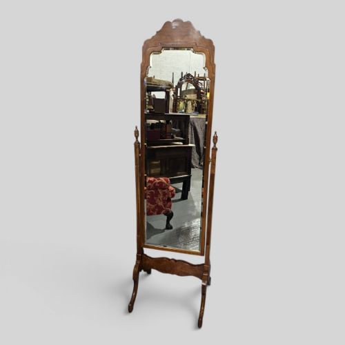 Queen Anne Burr Walnut Cheval Mirror