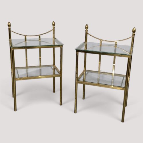 Pair Brass and Glass Lamp Tables