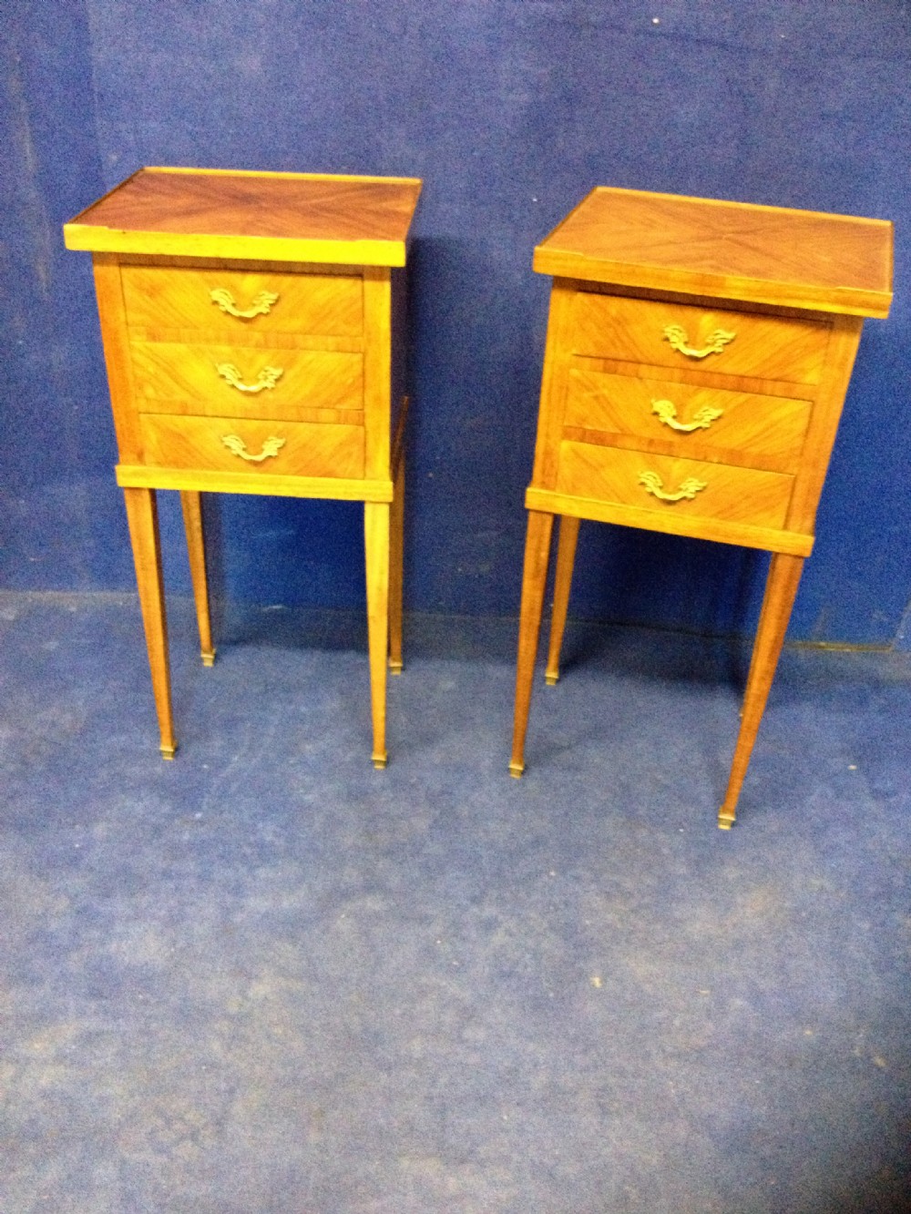 Pair French Tulipwood Bedside Chests
