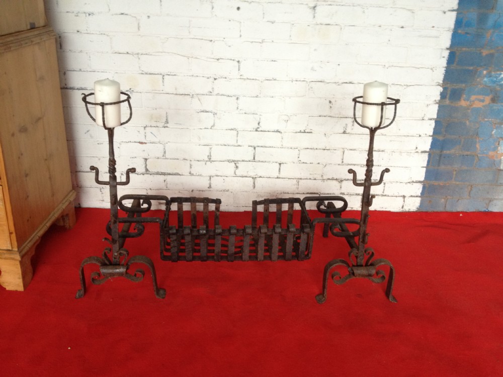 Iron Fire Dogs and Grate