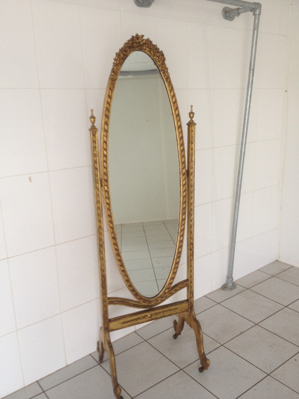 Large English Gilt Cheval Mirror