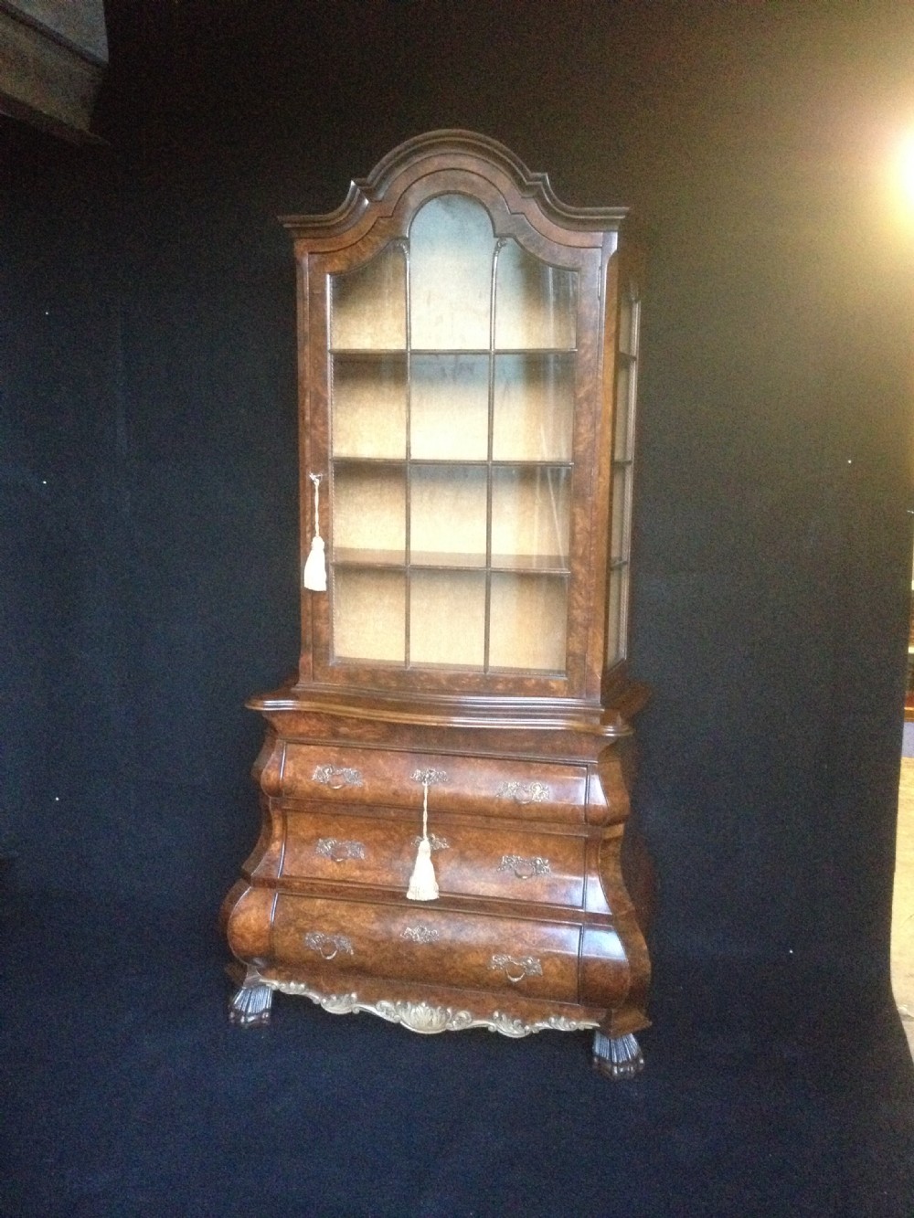 Burr Walnut Cabinet on Bombe Chest