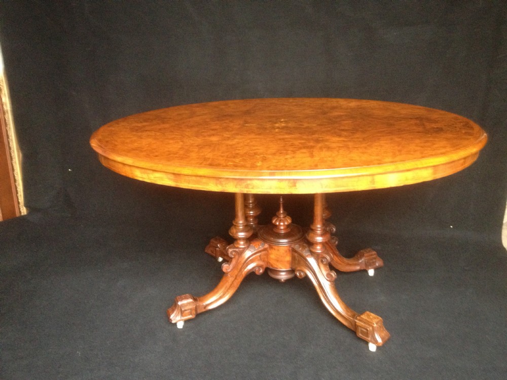 Burr Walnut Inlaid Dining Table
