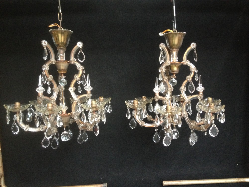 Pair of French 6 branch Cut Glass Chandeliers 
